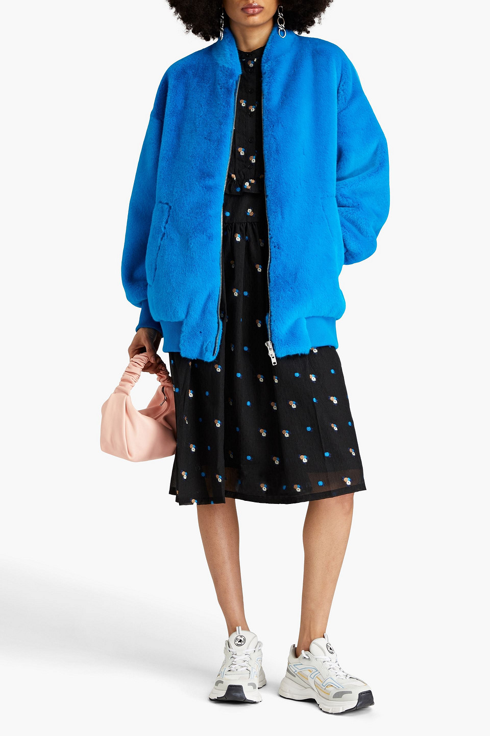 Shop Stand Studio Iman Faux Fur Bomber Jacket In Azure