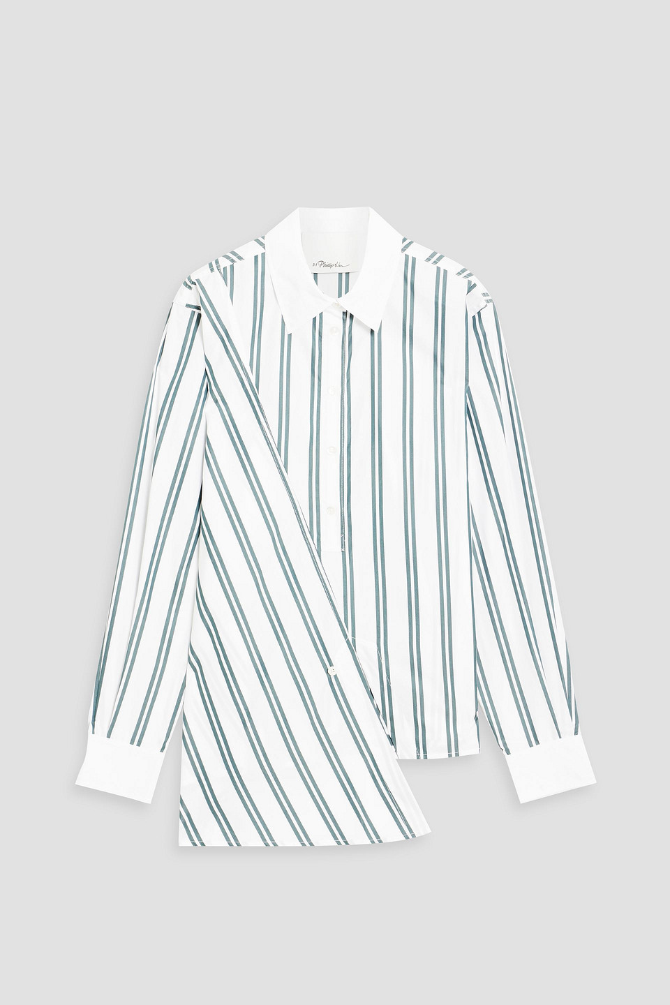 3.1 Phillip Lim Asymmetric Striped Cotton-blend Poplin Shirt In Gray