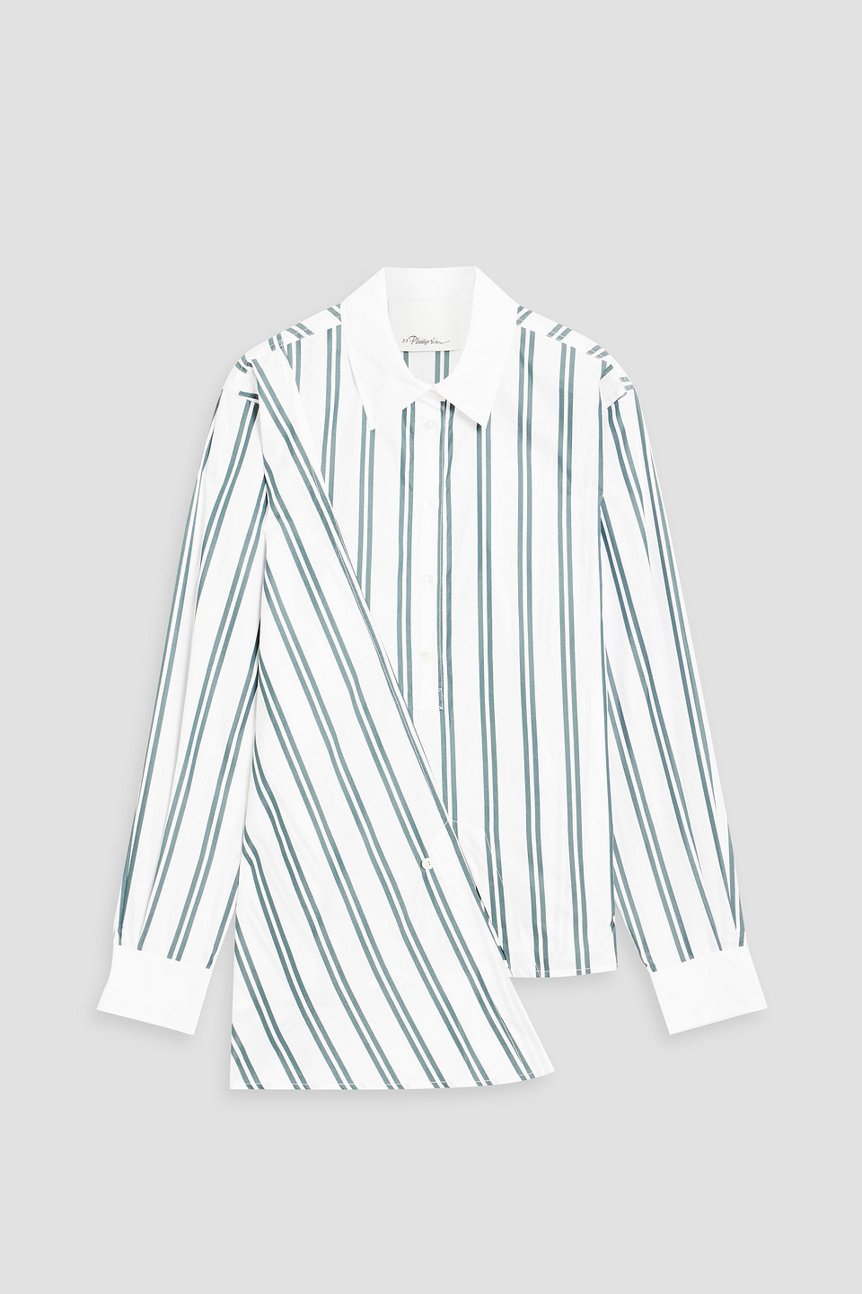 3.1 Phillip Lim / フィリップ リム Asymmetric Striped Cotton-blend Poplin Shirt In Gray