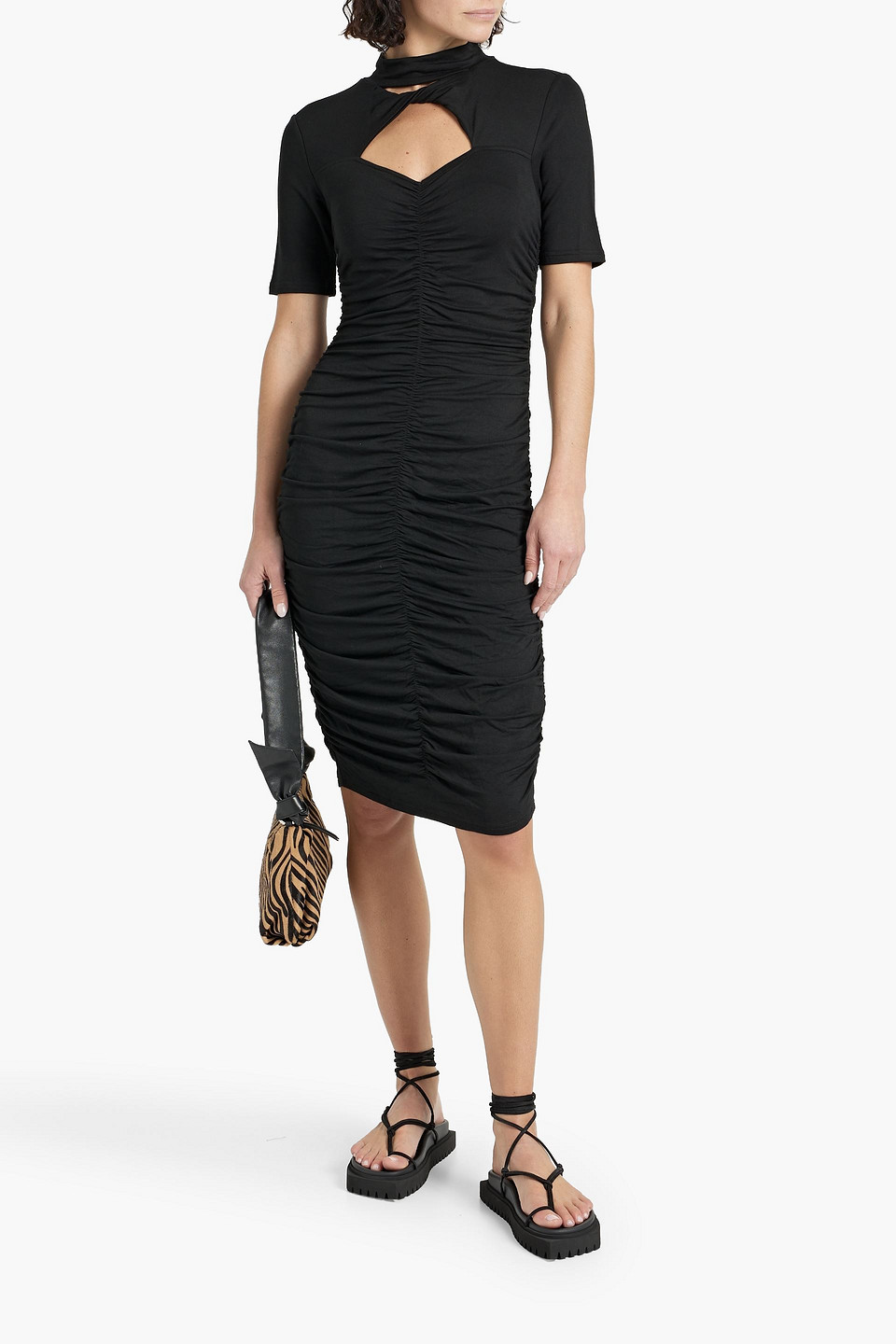 Shop Walter Baker Cutout Ruched French Terry Dress In Black