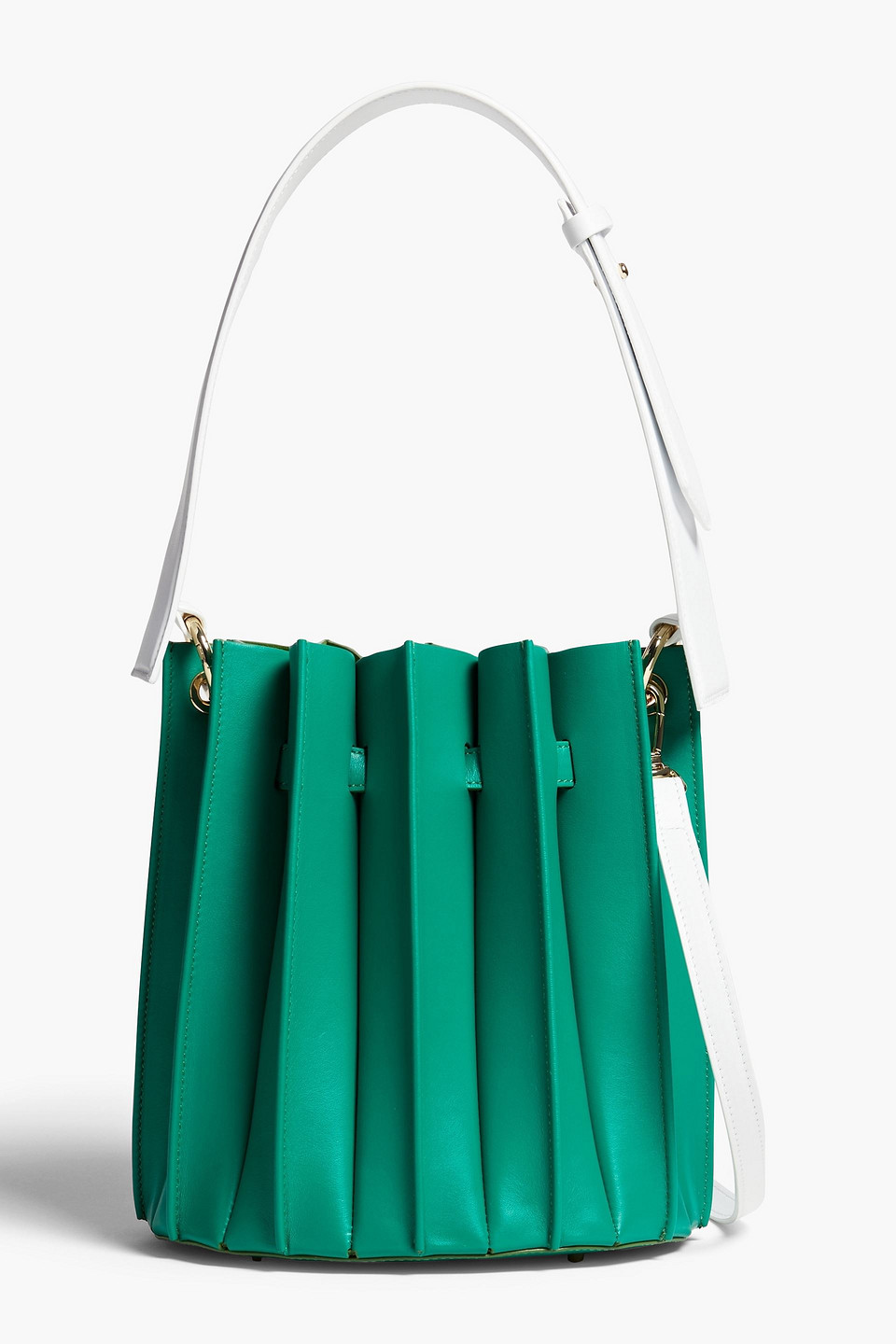 SARA BATTAGLIA TWO-TONE PLISSÉ-LEATHER BUCKET BAG 3074457345637024204