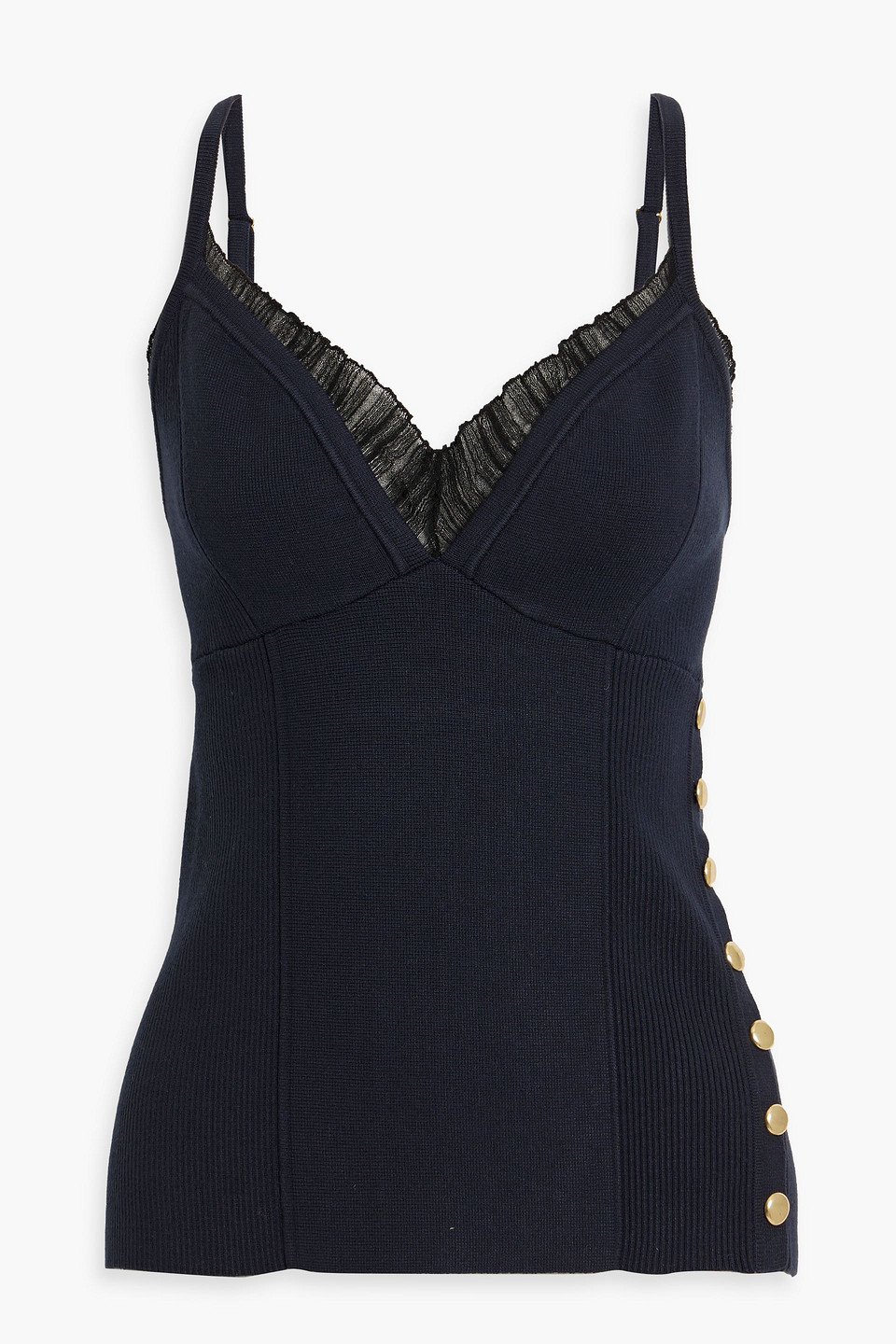 3.1 Phillip Lim Button-detailed Ribbed-knit Camisole In Midnight Blue