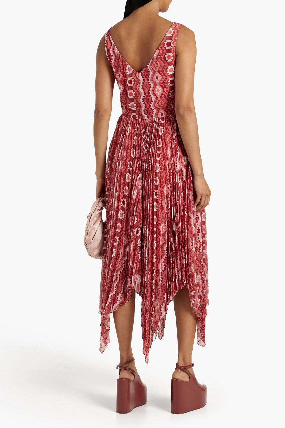 Shop Altuzarra Annabella Pleated Printed Chiffon Midi Dress In Brick