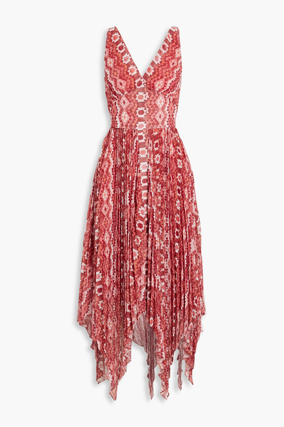 Shop Altuzarra Annabella Pleated Printed Chiffon Midi Dress In Brick