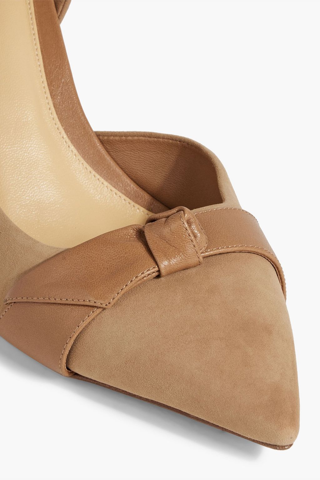 ALEXANDRE BIRMAN Clarita leather-trimmed bow-embellished suede pumps