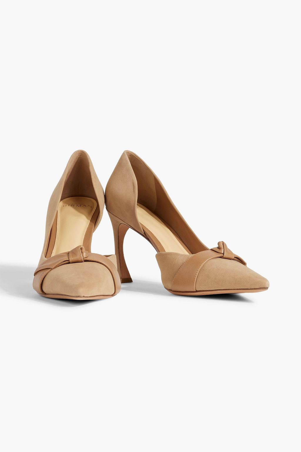 ALEXANDRE BIRMAN Clarita leather-trimmed bow-embellished suede pumps