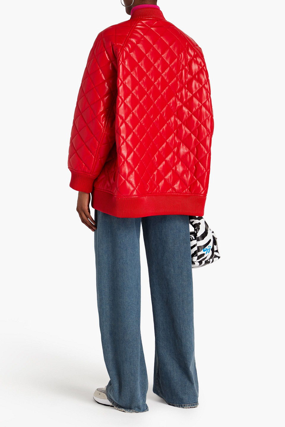 Shop Stand Studio Estelle Oversized Quilted Faux Leather Jacket In Red