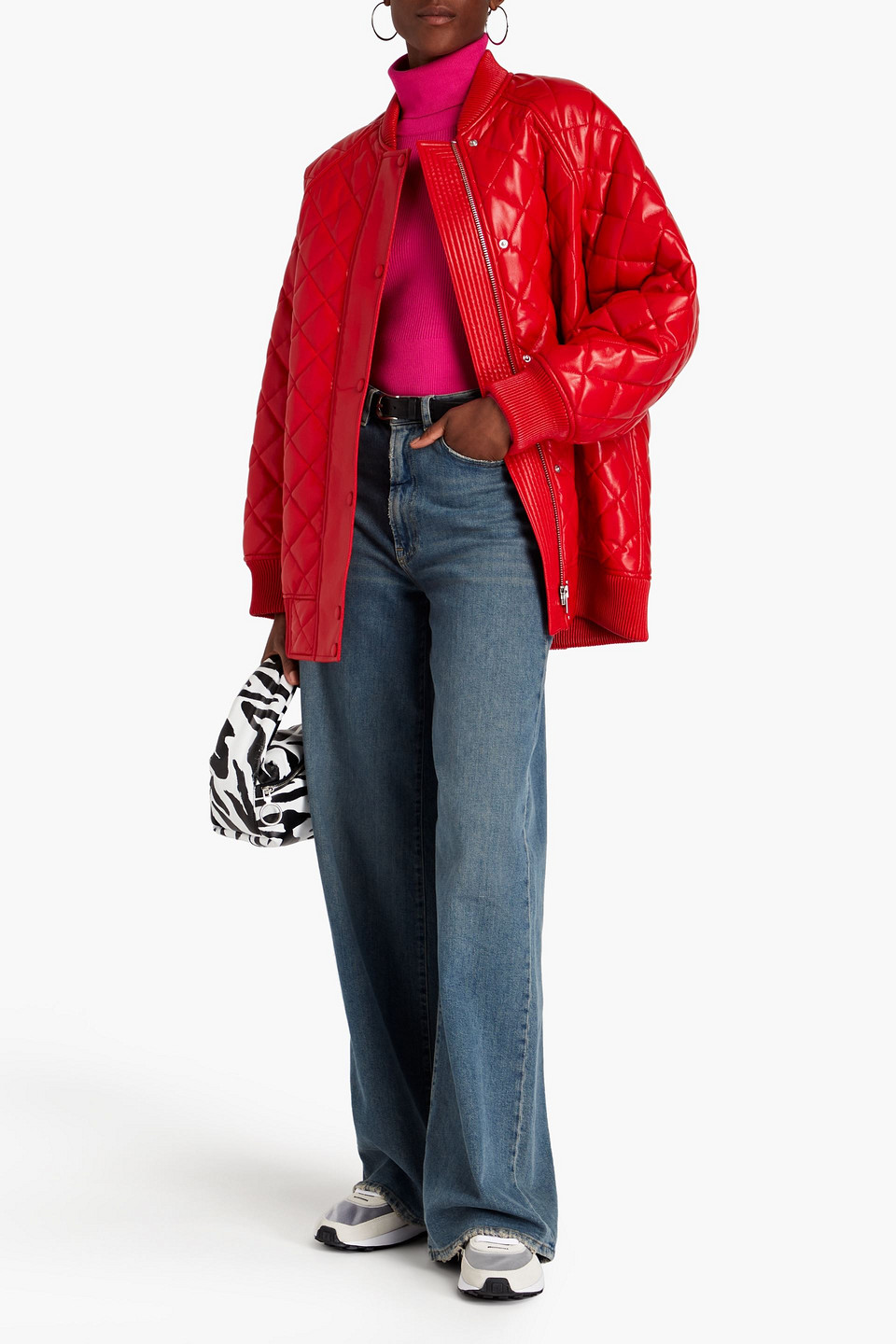 Shop Stand Studio Estelle Oversized Quilted Faux Leather Jacket In Red