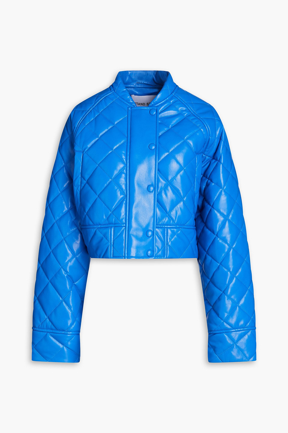 Stand Studio Ava Cropped Quilted Faux Leather Jacket In Blue