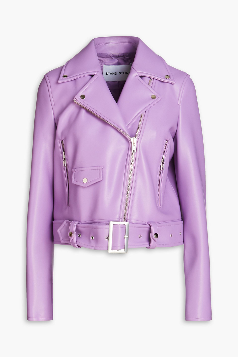 Shop Stand Studio Esmeralda Cropped Faux Leather Biker Jacket In Lavender