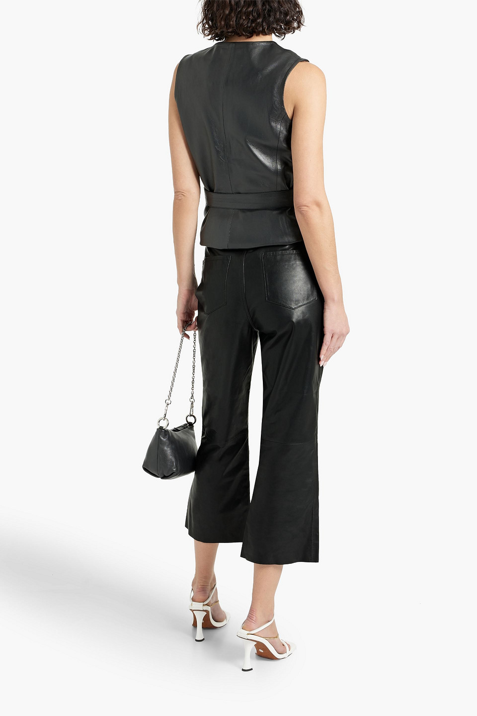 Shop Walter Baker Venice Cropped Leather Wide-leg Pants In Black