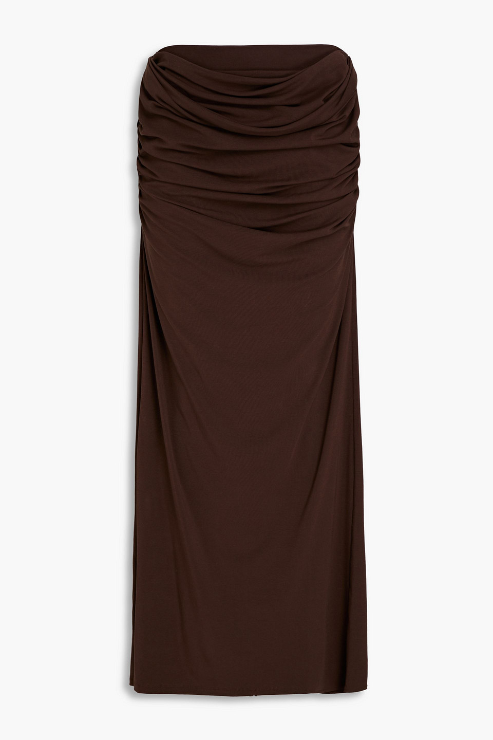 Shop Paris Georgia Draped Ribbed Stretch-tencel™ Jersey Maxi Skirt In Chocolate