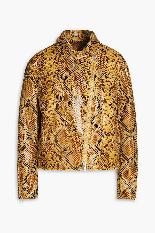 Khelani faux snake-effect leather biker jacket