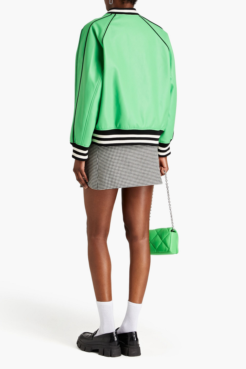 Shop Stand Studio Eloise Faux Leather Bomber Jacket In Green