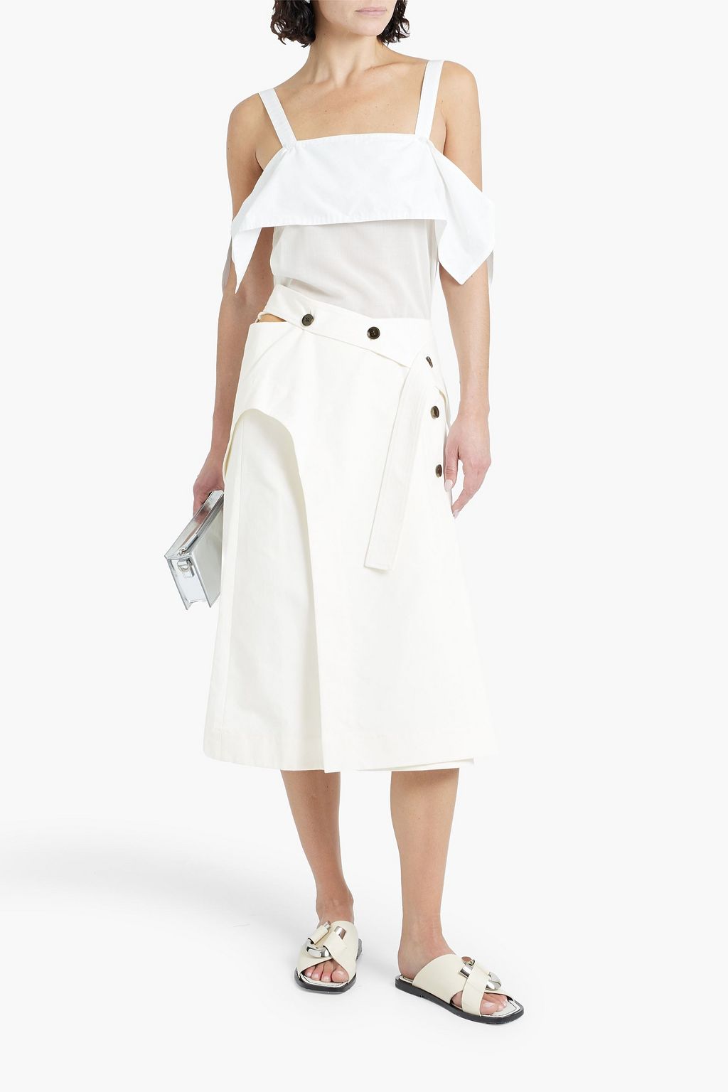 3.1 PHILLIP LIM تنورة متوسطة الطول من القطن بتصميم من عدة طبقات