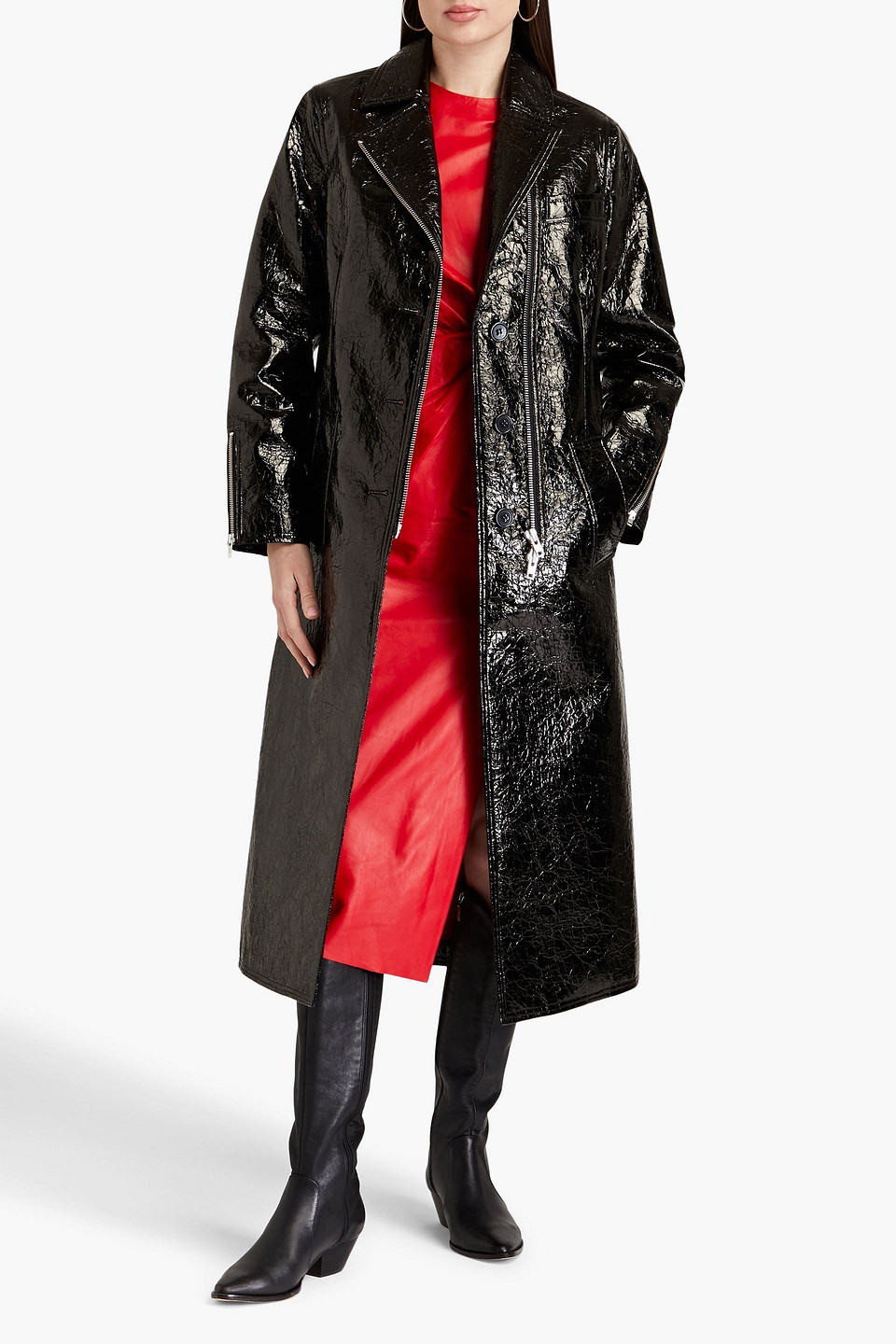 Shop Stand Studio Crombie Faux Patent-leather Coat In Black