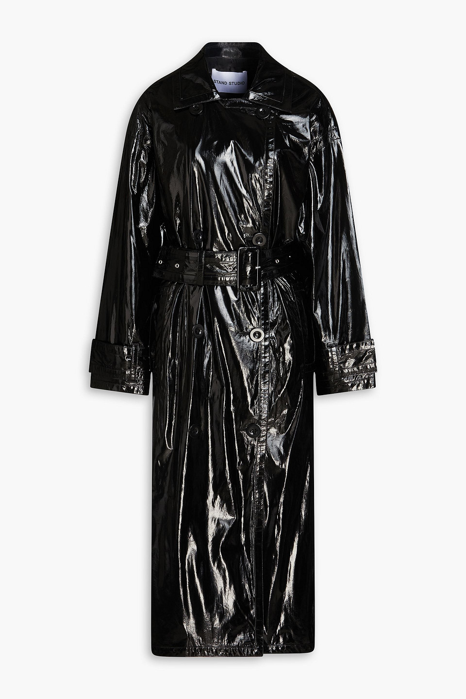 Stand Studio Katharina Faux Patent-leather Trench Coat In Black