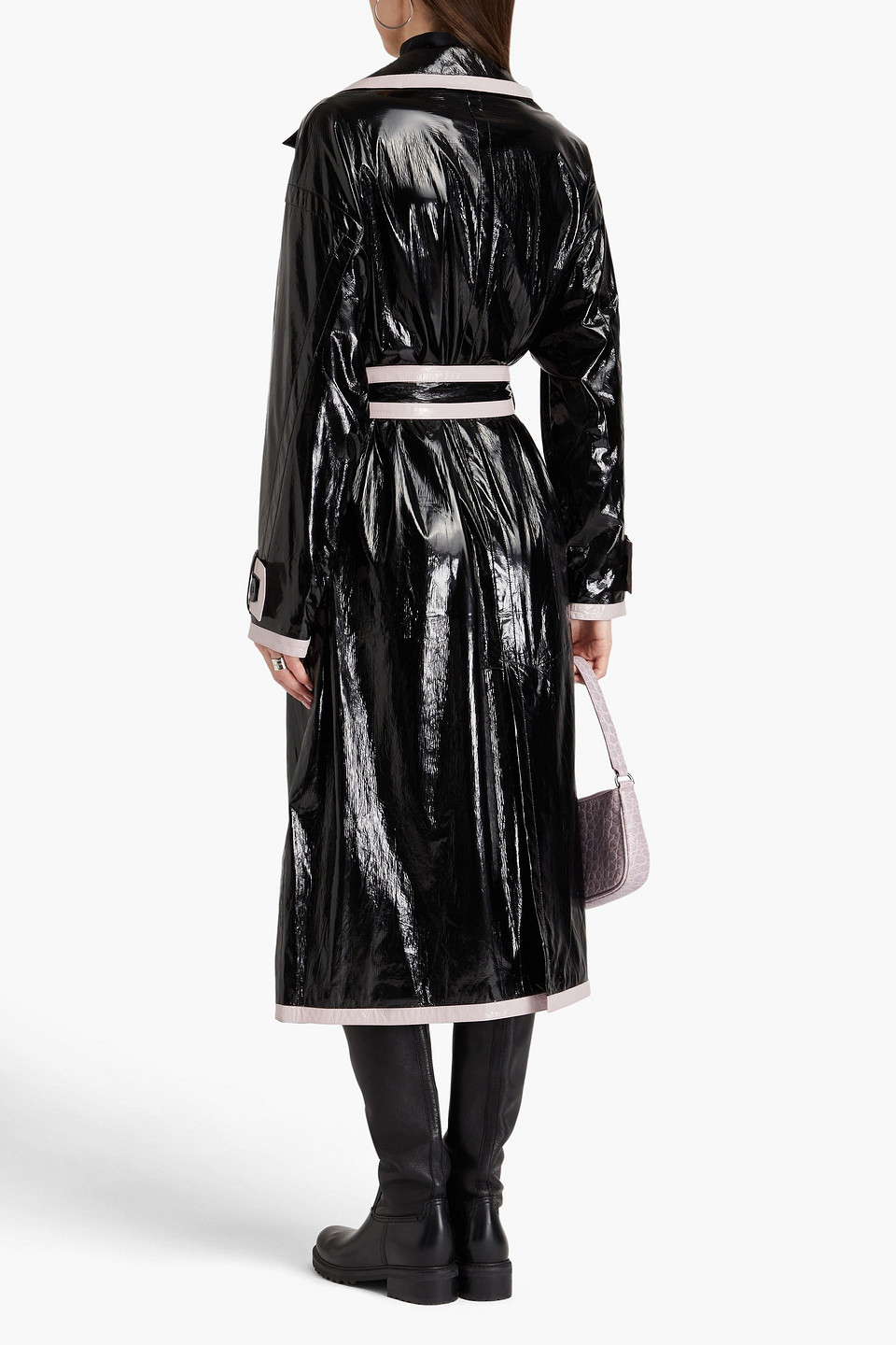 STAND STUDIO KATHARINA TWO-TONE FAUX PATENT-LEATHER TRENCH COAT