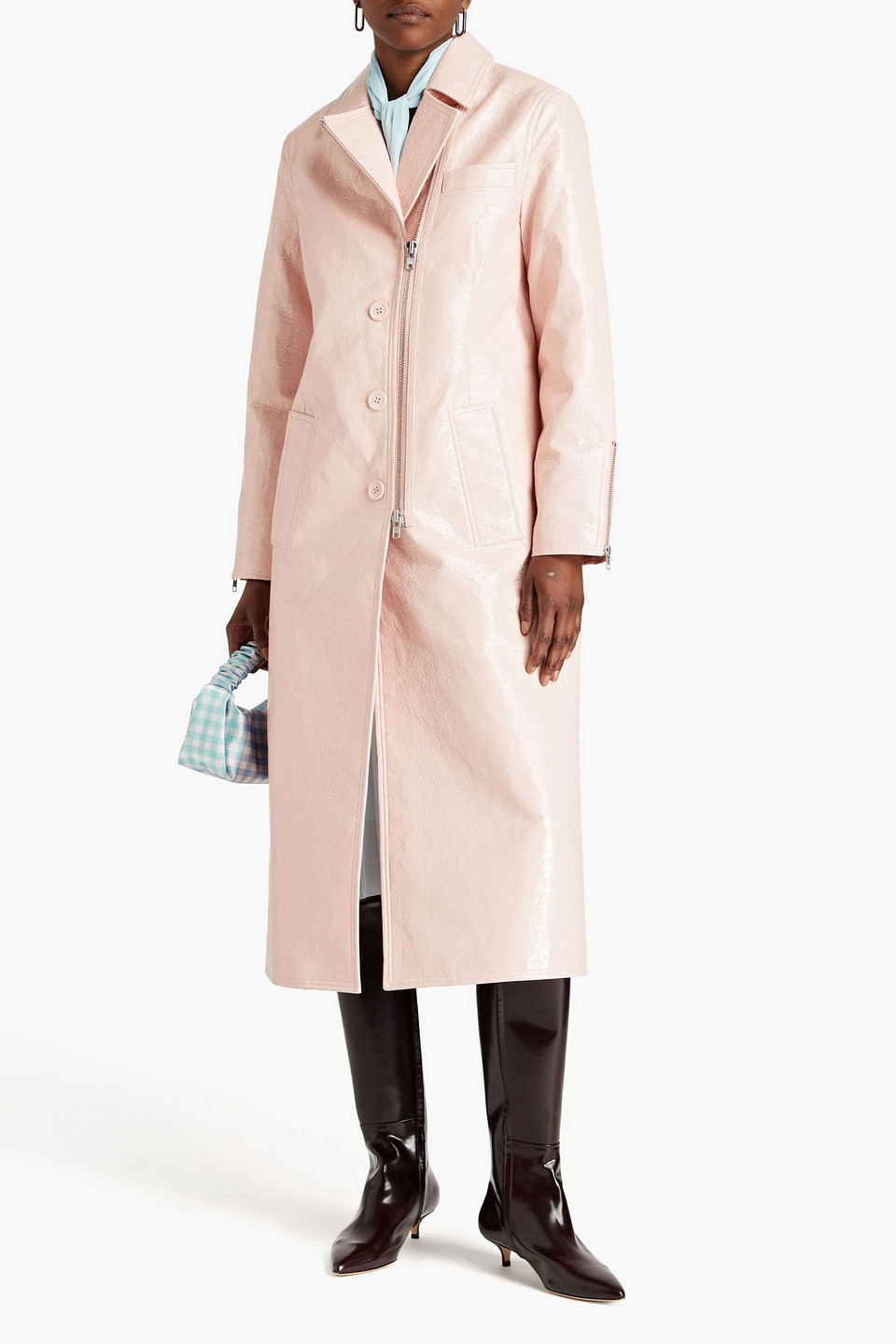 Stand Studio Crombie Faux Patent leather Coat In Pastel Pink ModeSens