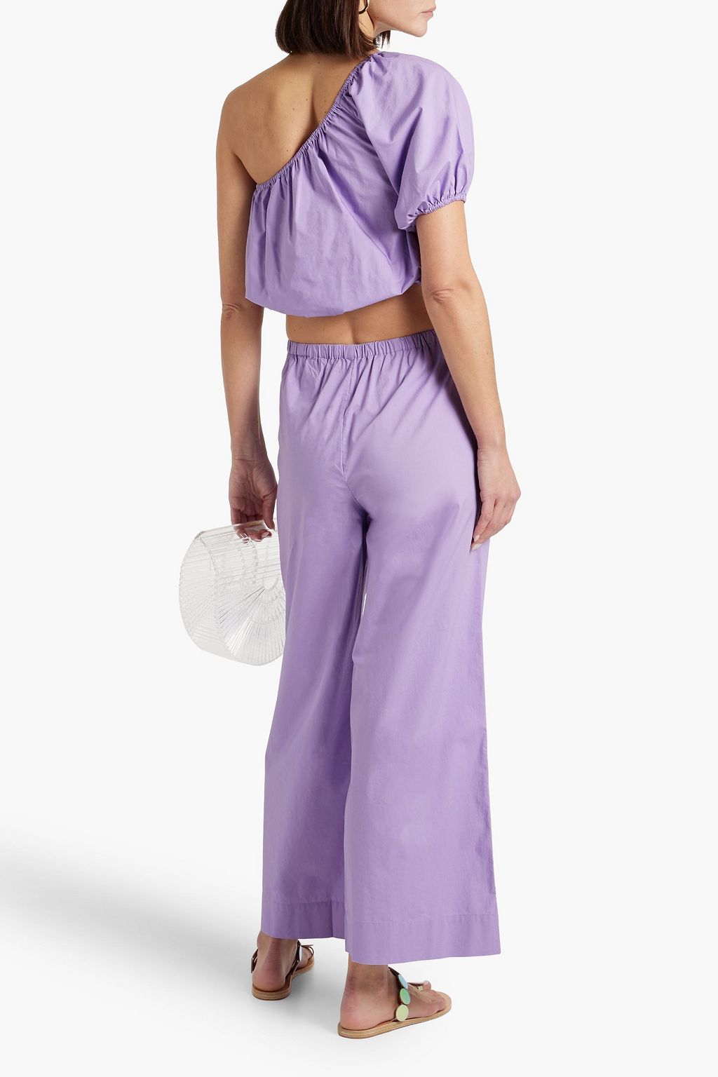 ONIA One-shoulder cropped cotton-poplin top