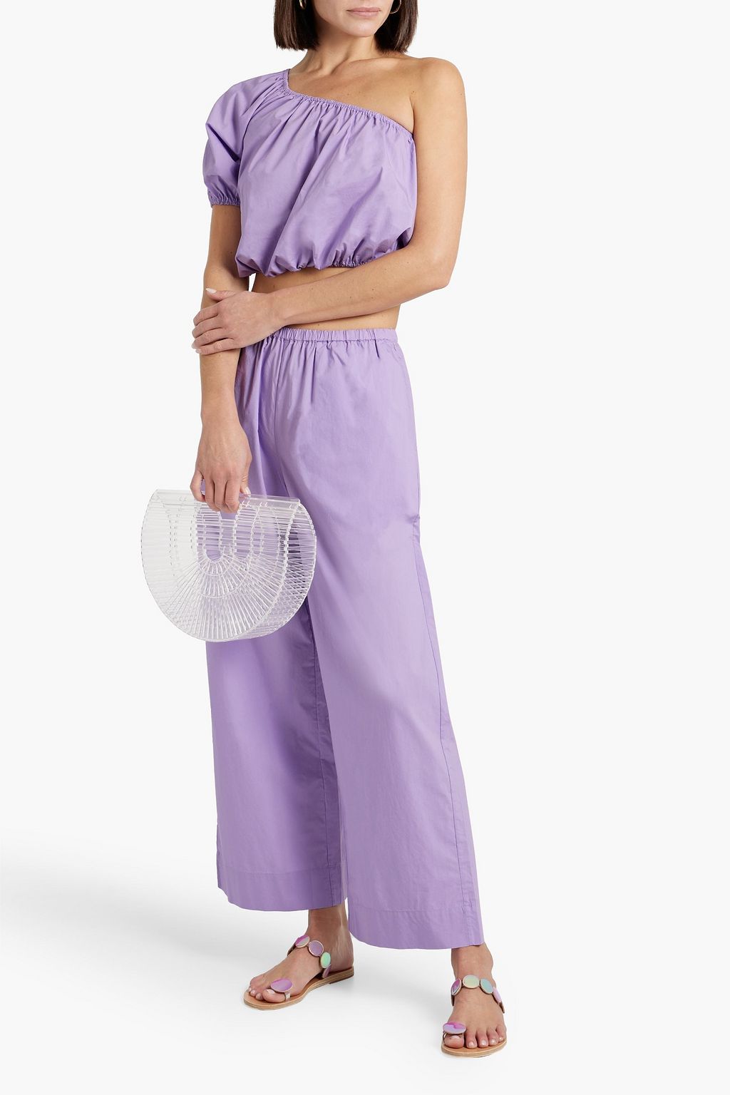 ONIA One-shoulder cropped cotton-poplin top