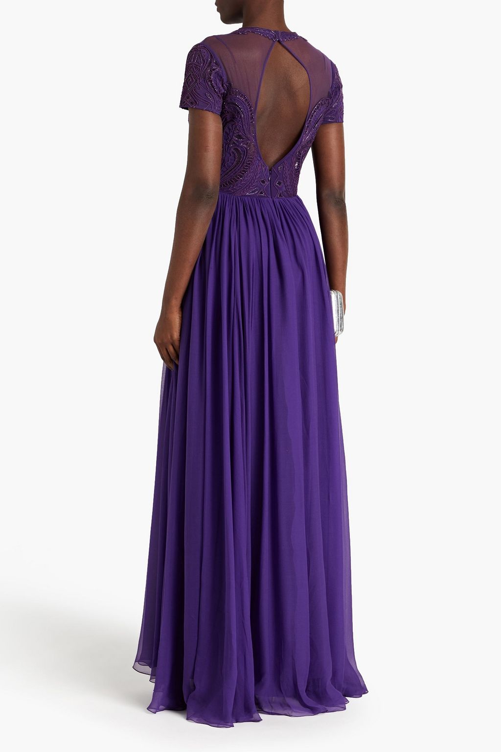 ZUHAIR MURAD Embellished gathered tulle-paneled silk-blend chiffon gown
