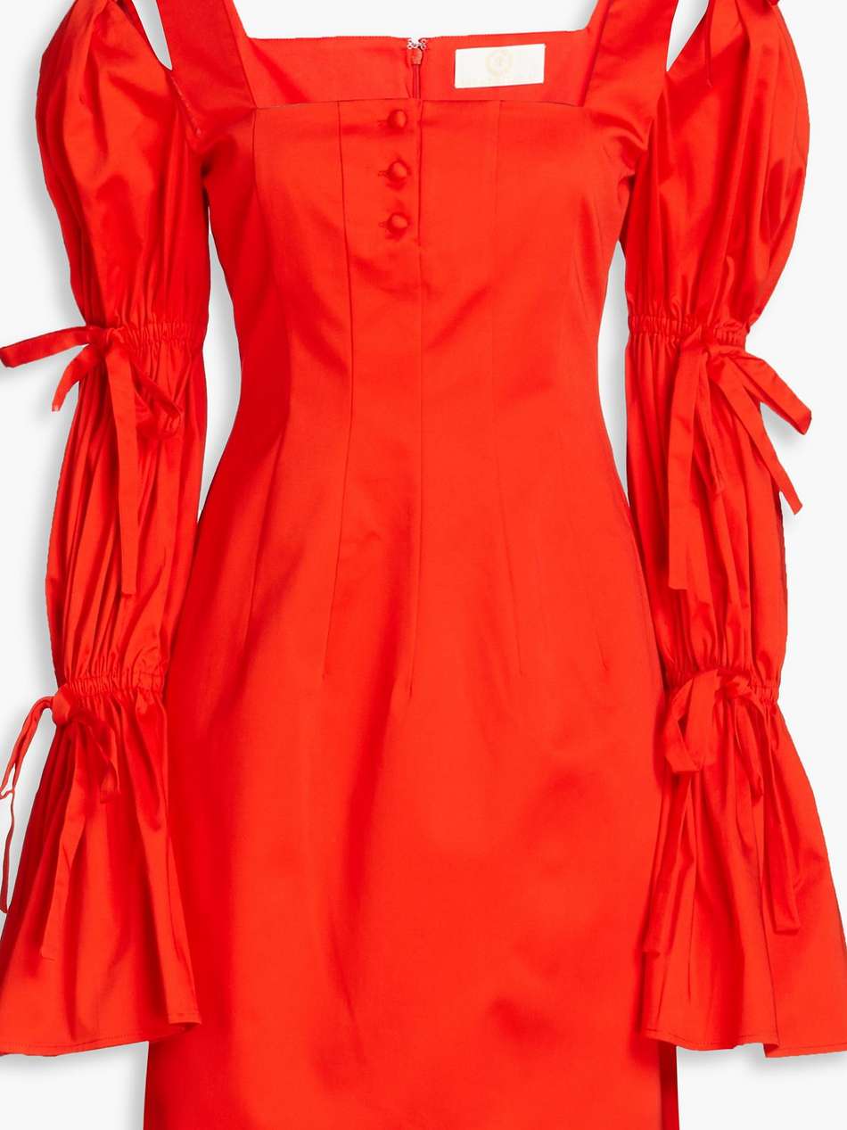 tie-detailed stretch-cotton poplin mini dress