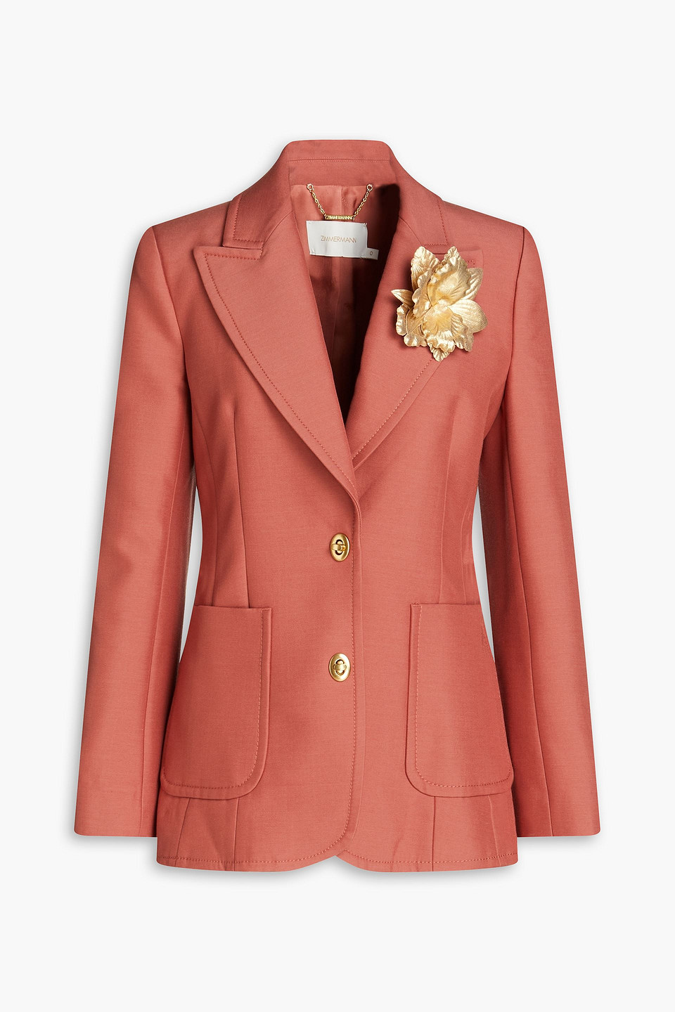 Shop Zimmermann Embellished Wool-blend Blazer In Antique Rose