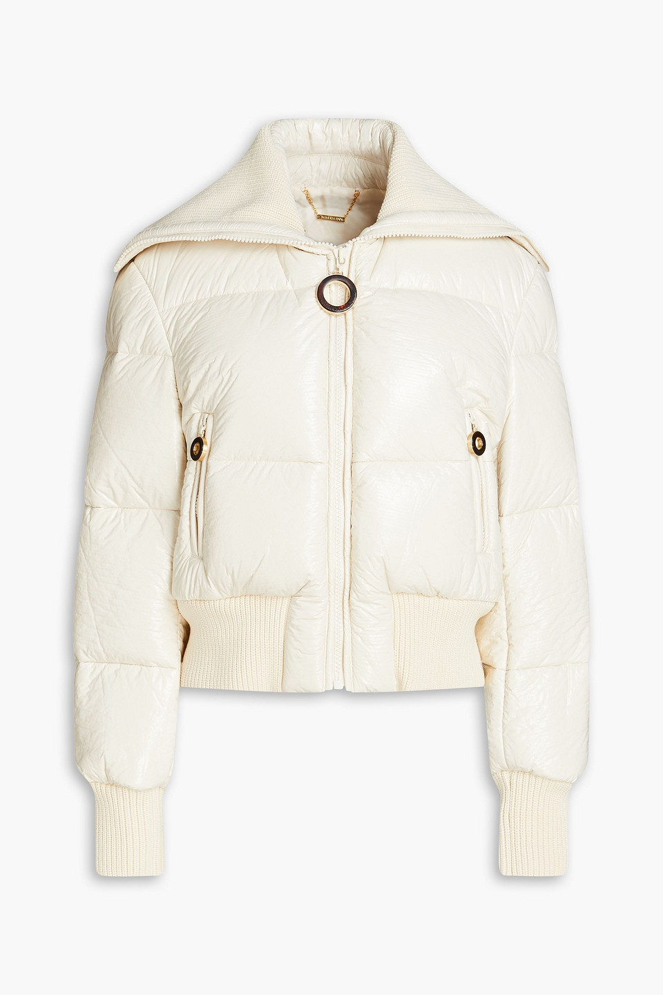 Zimmermann Quilted Faux Patent-leather Down Jacket In Cream