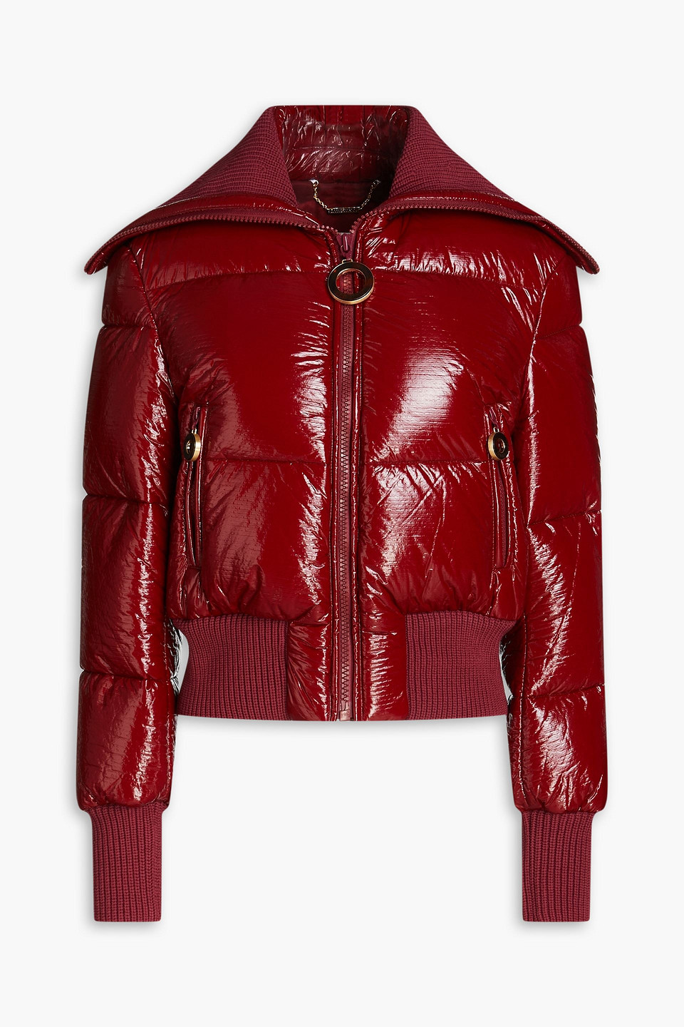 Zimmermann Quilted Faux Patent-leather Down Jacket In Claret