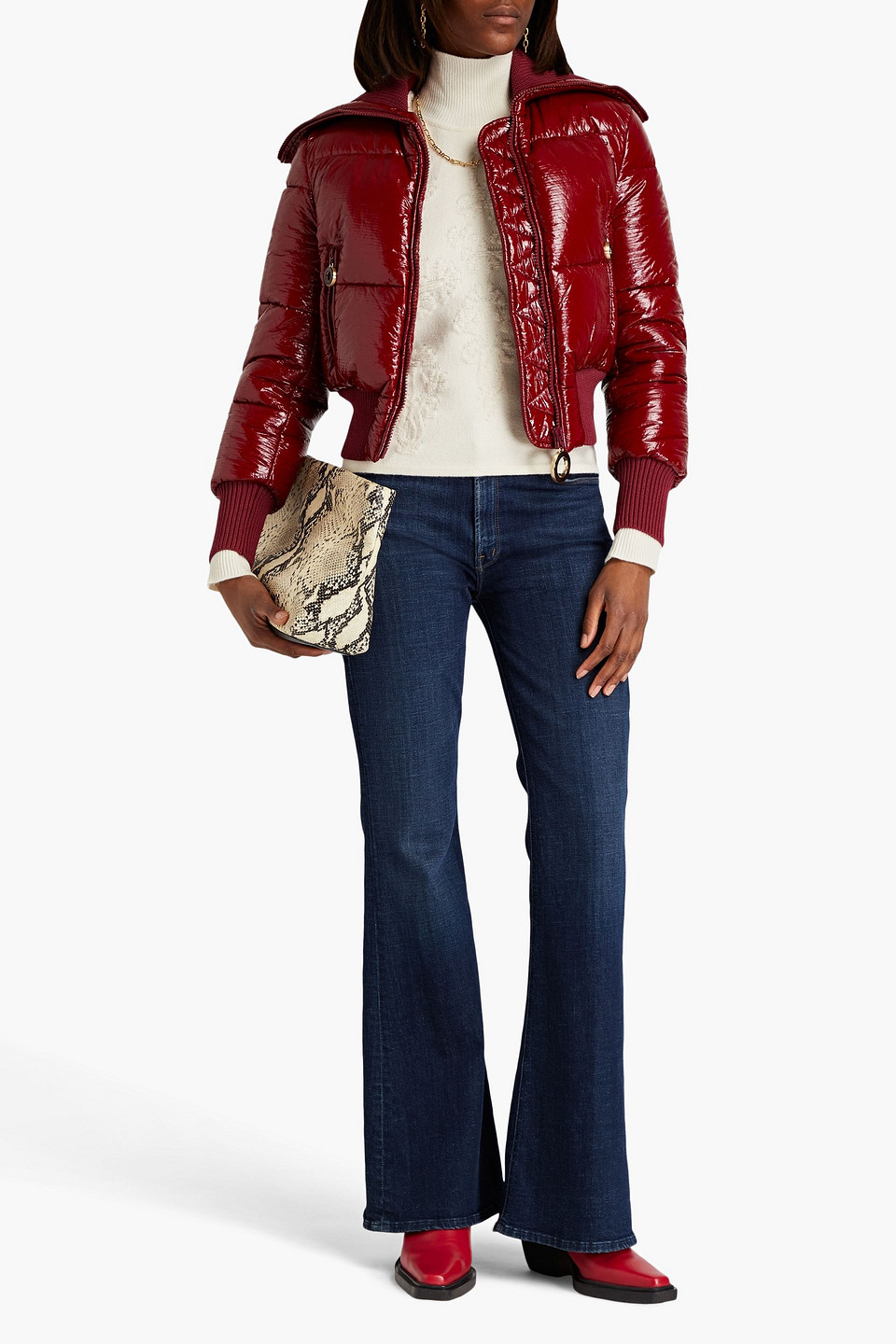 Shop Zimmermann Quilted Faux Patent-leather Down Jacket In Claret