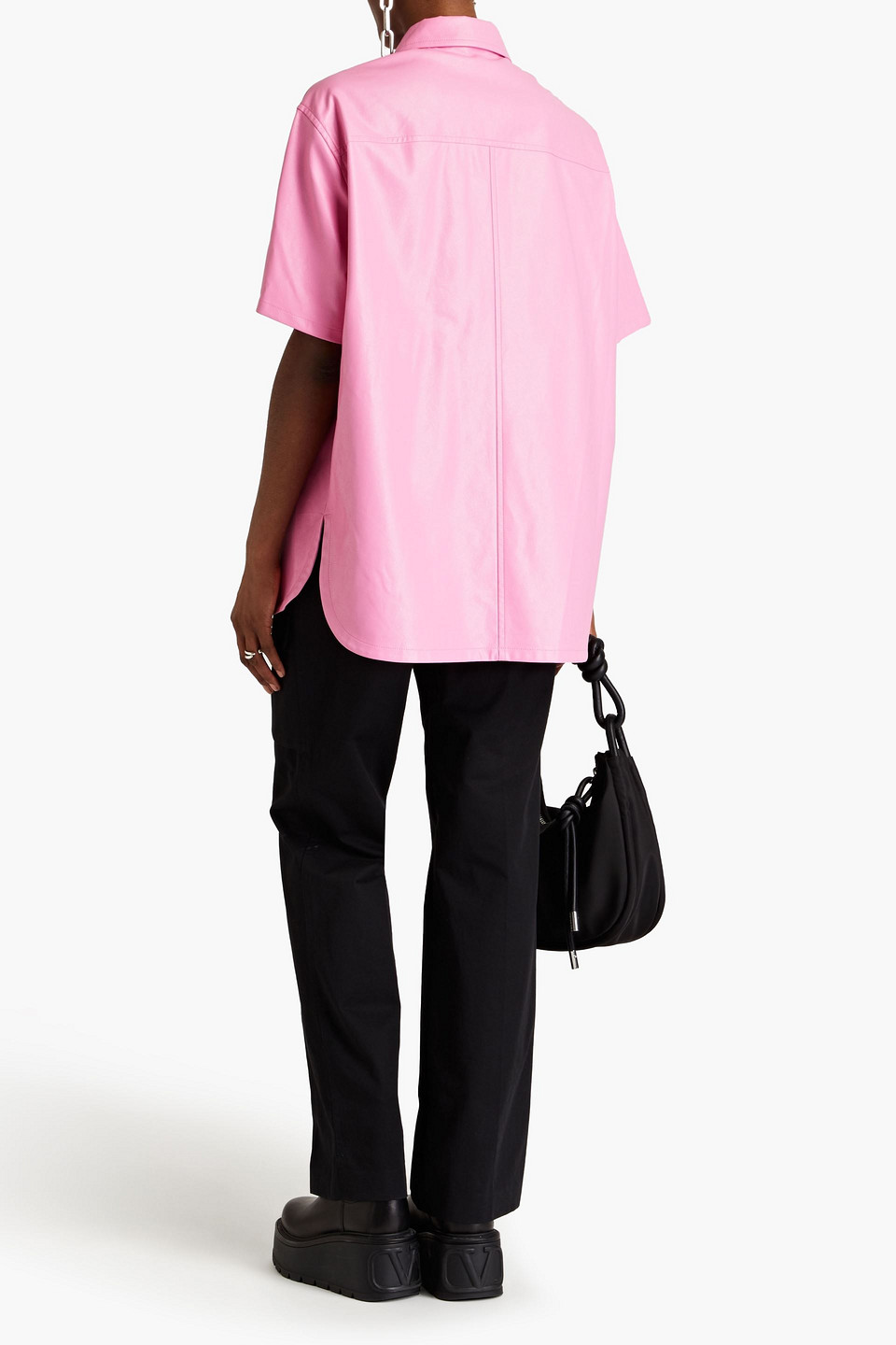 Shop Stand Studio Norea Oversized Satin Shirt In Bubblegum