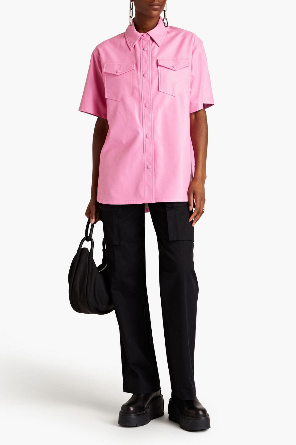 Shop Stand Studio Norea Oversized Satin Shirt In Bubblegum