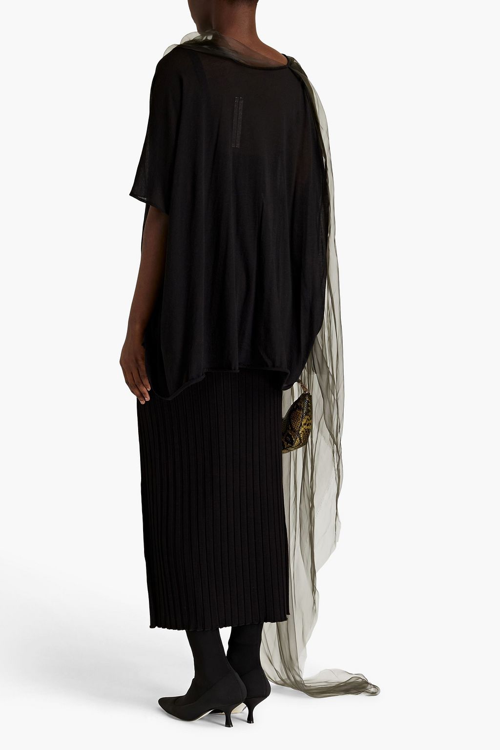 RICK OWENS تيشيرت من الجيرسيه القطني بأجزاء من الفوال بتصميم منسدل