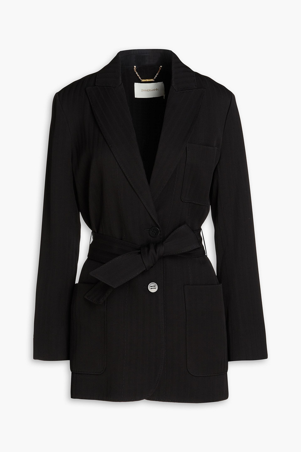 Zimmermann Belted Herringbone Twill Blazer In Black