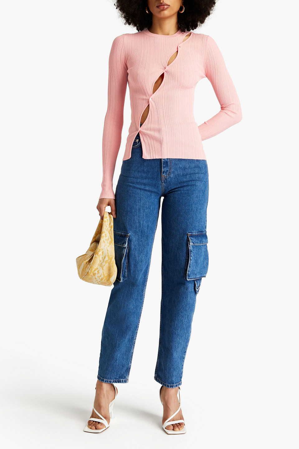 Shop Paris Georgia Cutout Ribbed-knit Top In Baby Pink