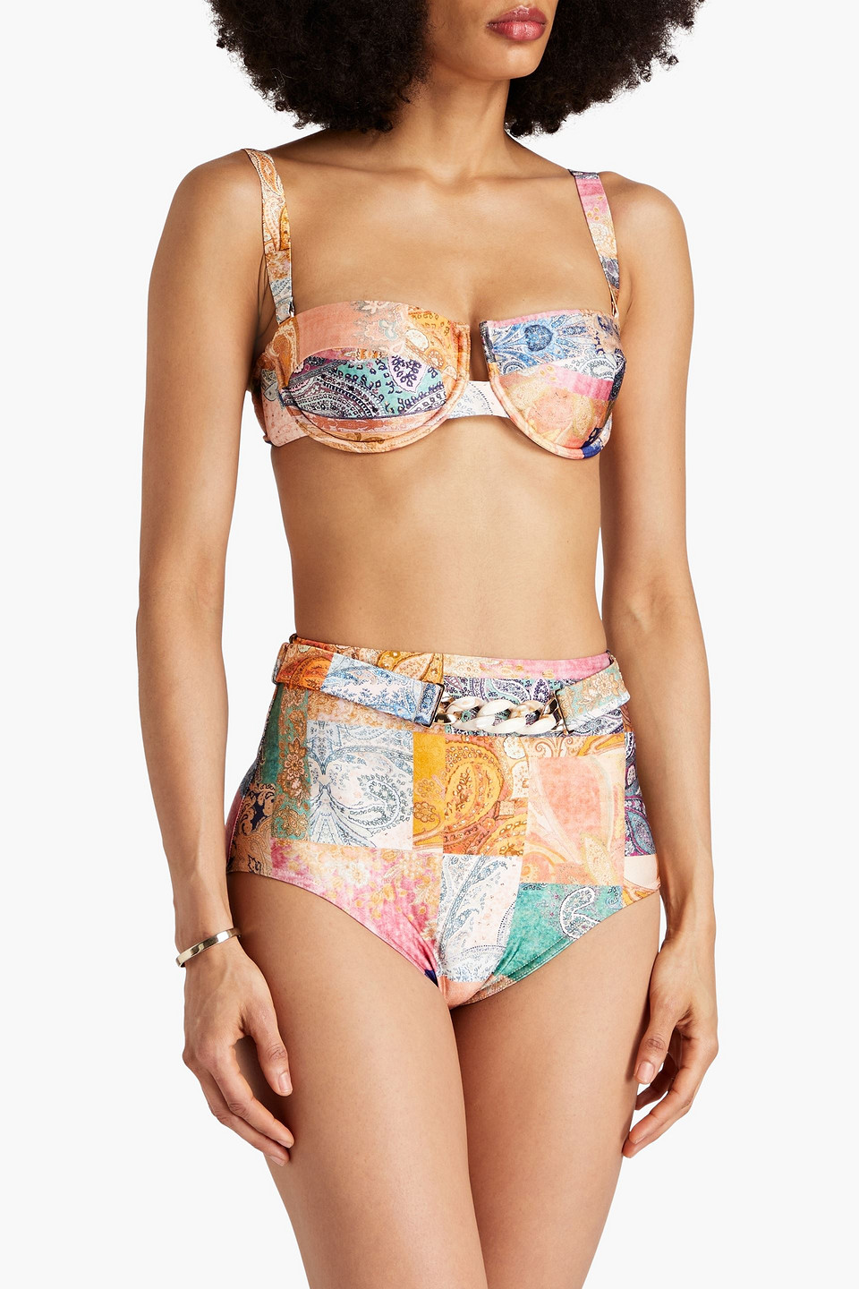 Shop Zimmermann Paisley-print Underwired Bandeau Bikini Top In Orange