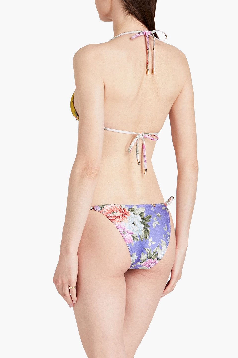 Shop Zimmermann Floral-print Triangle Bikini In Mustard