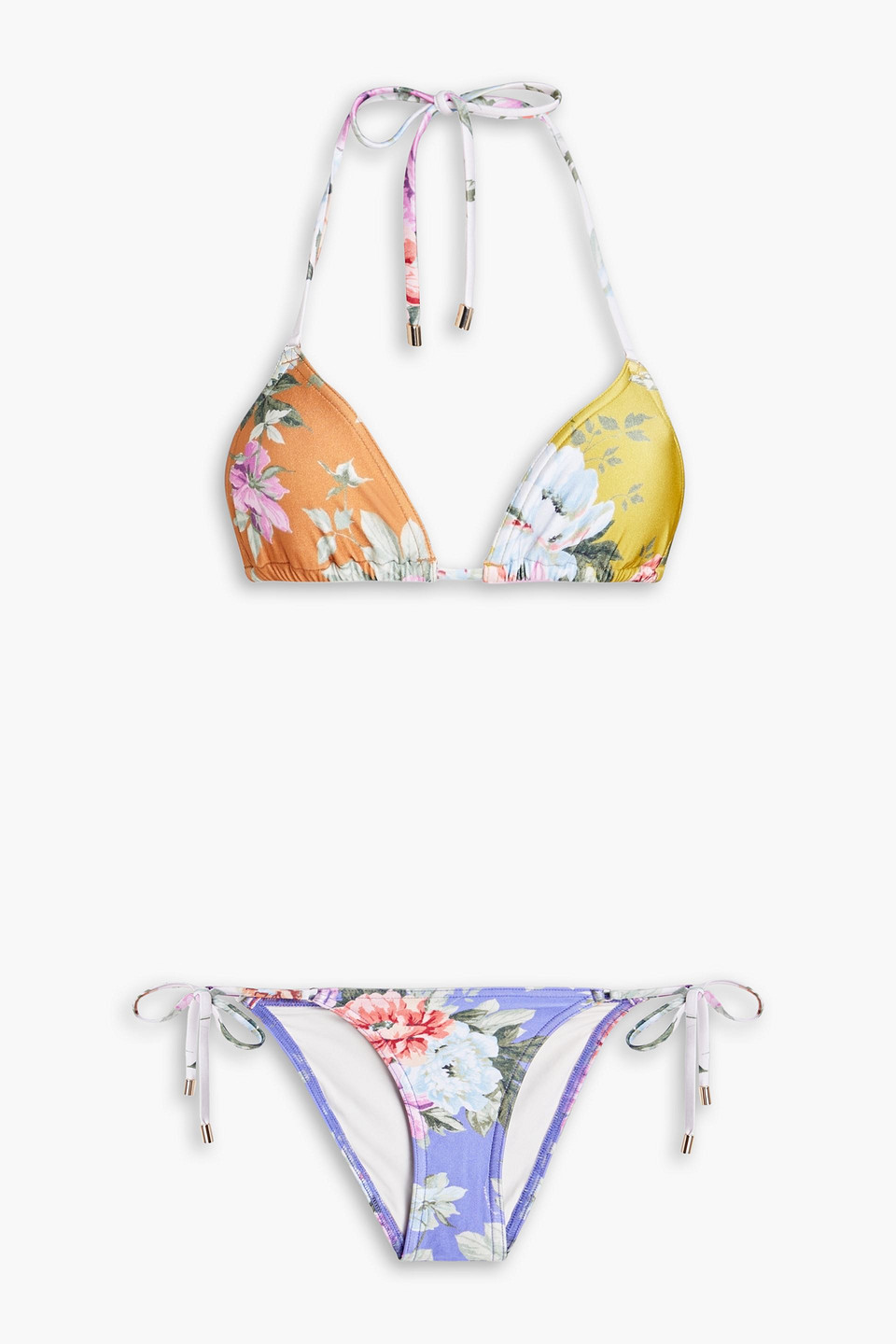 Zimmermann Floral-print Triangle Bikini In Mustard