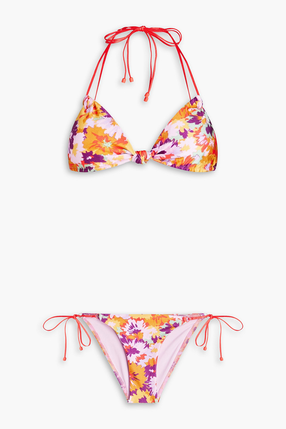 Shop Zimmermann Floral-print Triangle Bikini In Mustard