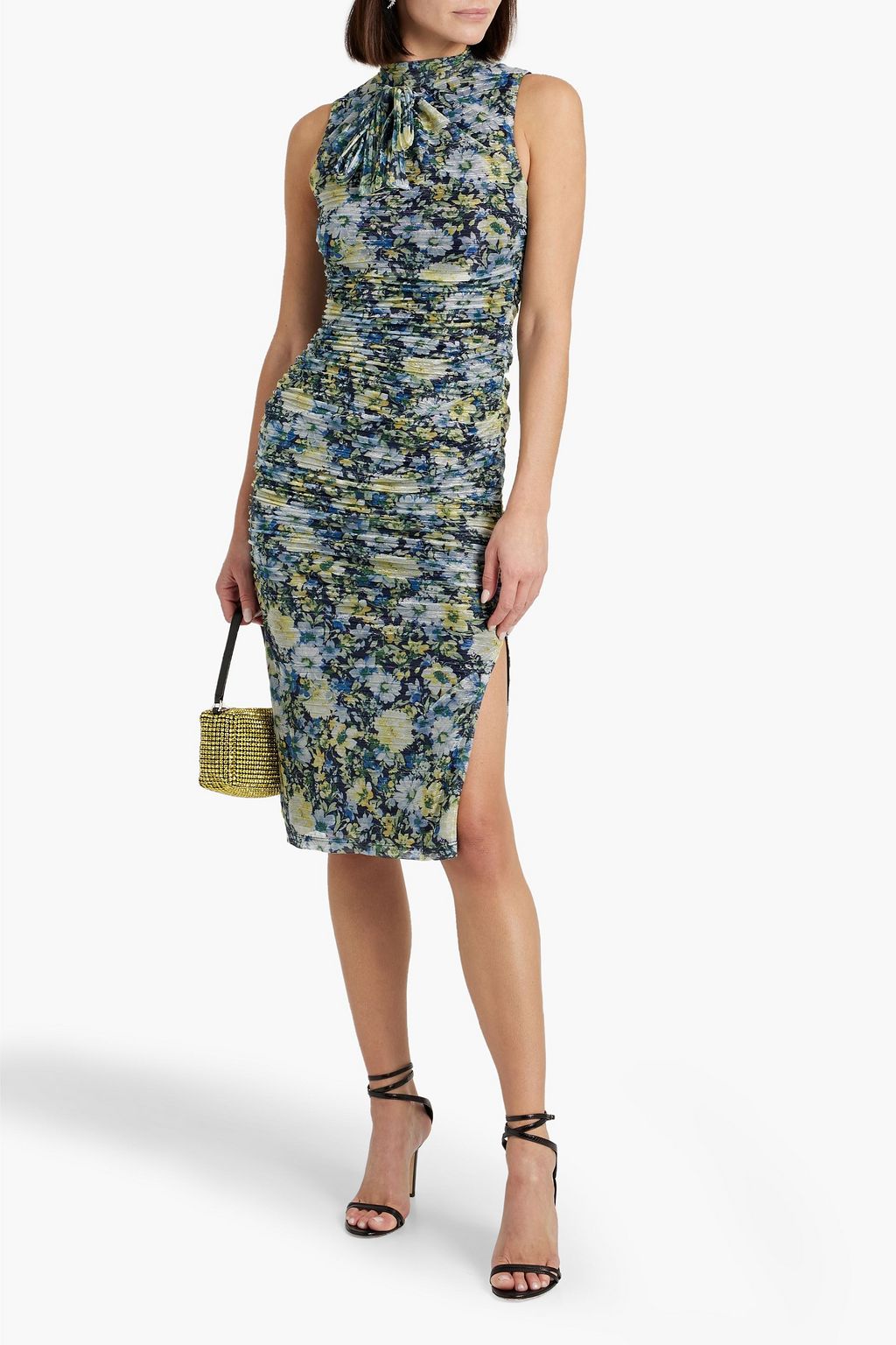 BLACK HALO Shaw metallic floral-print stretch-tulle midi dress