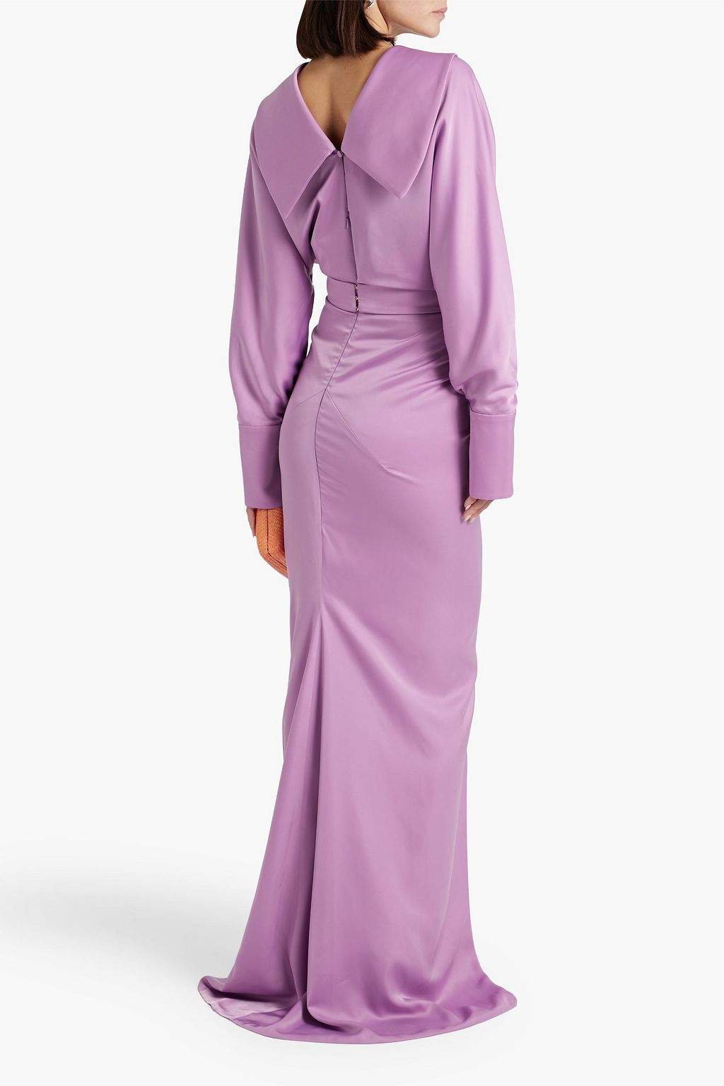 RHEA COSTA Wrap-effect satin gown