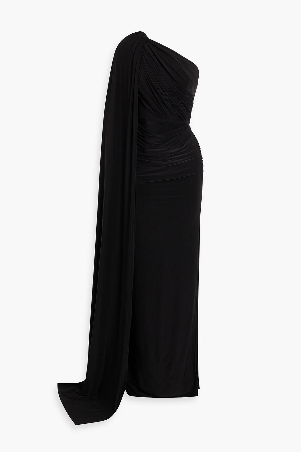 Rhea Costa One-shoulder Draped Jersey Gown In Black