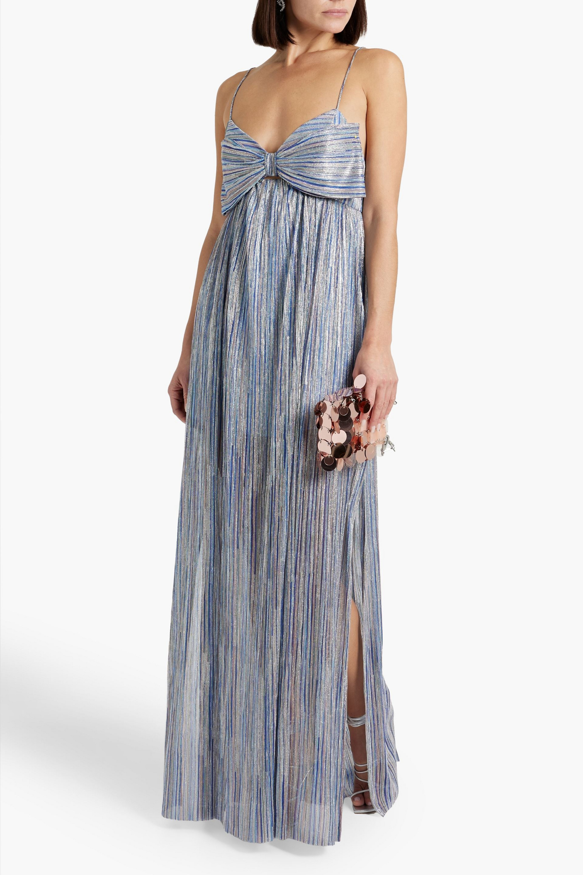 Black Halo Lakia cutout bow-embellished metallic crochet-knit maxi dress