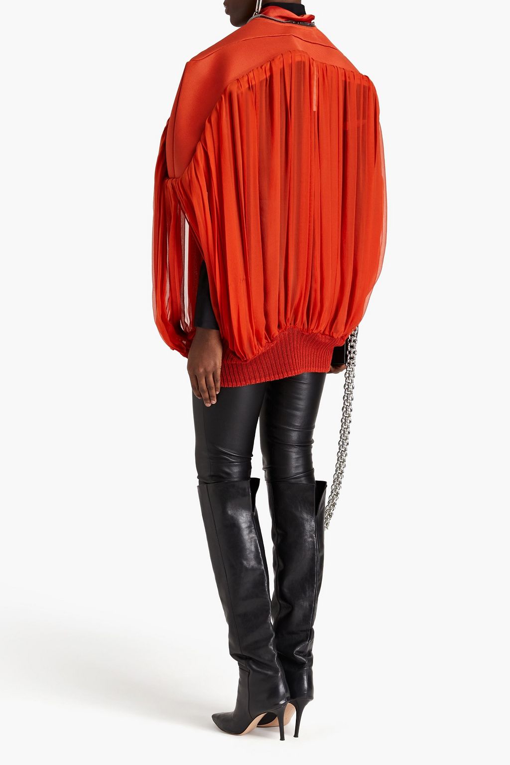 RICK OWENS 플리츠 디테일 시폰 패널 코튼 혼방 오토만 보머 재킷