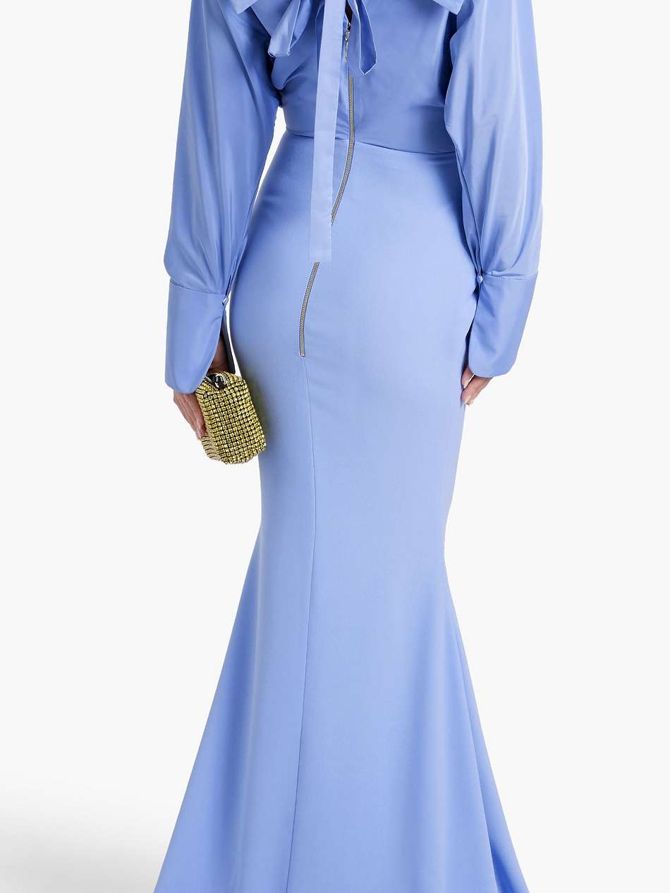 wrap-effect draped taffeta and crepe gown
