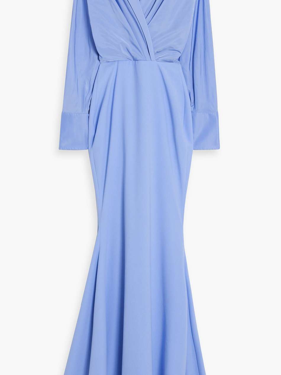 wrap-effect draped taffeta and crepe gown