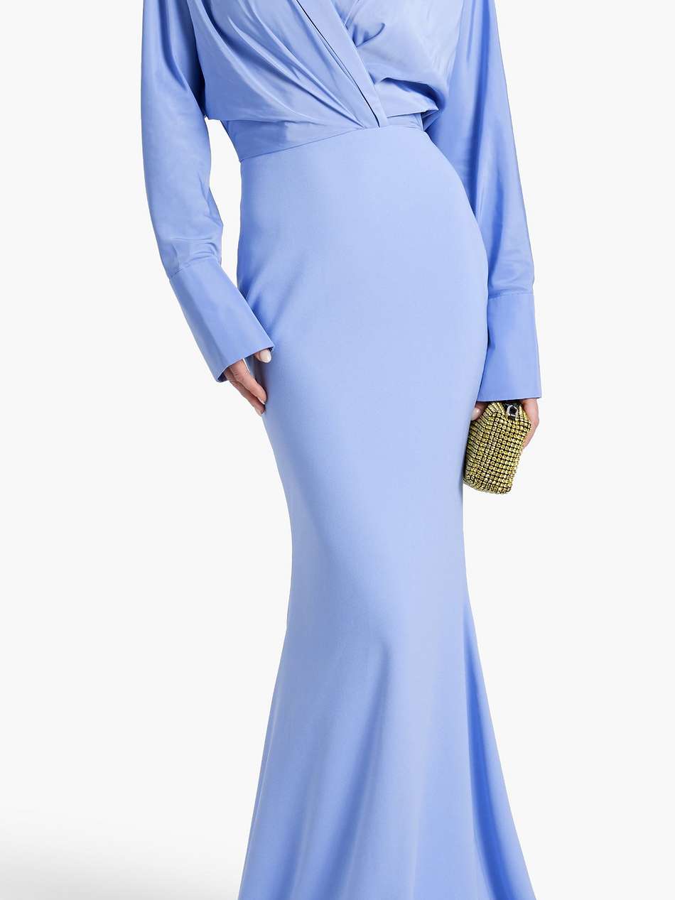 wrap-effect draped taffeta and crepe gown