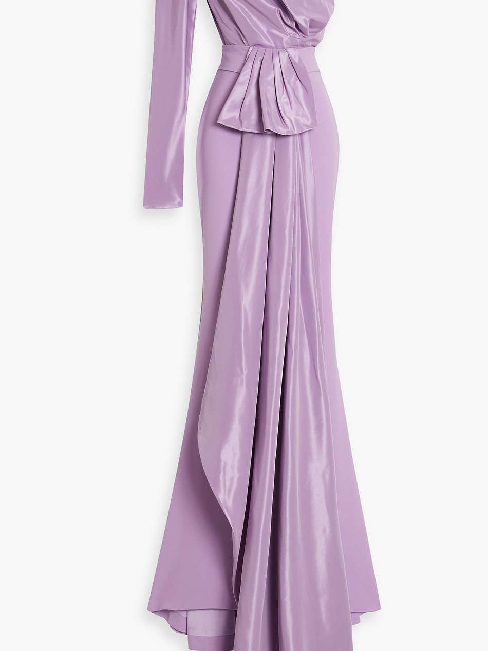 one-sleeve draped taffeta and crepe gown