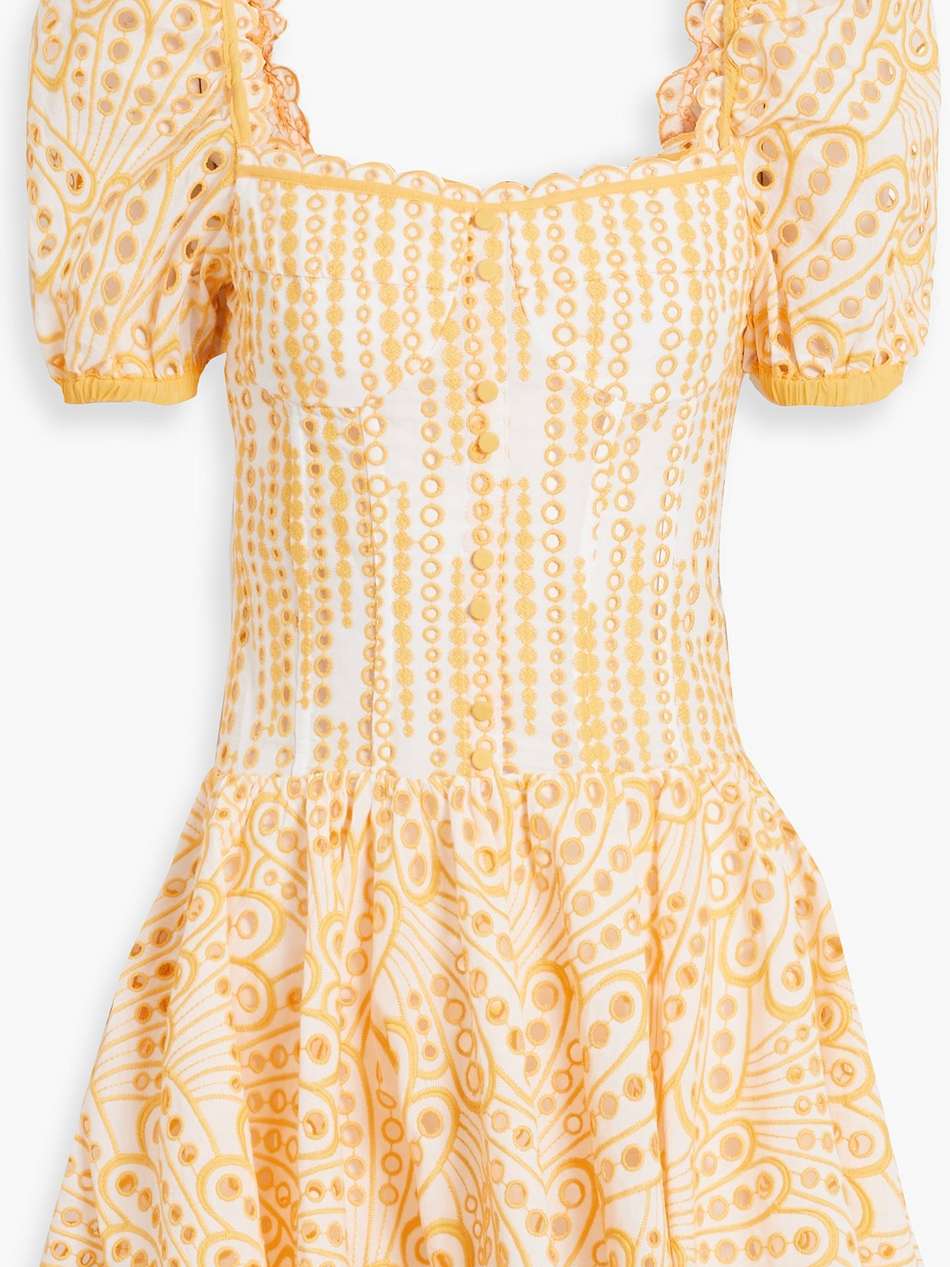 yara button-embellished broderie anglaise cotton-blend mini dress